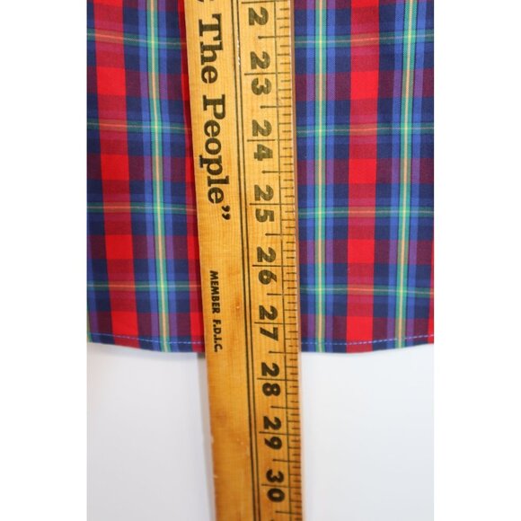 L.L.Bean Mens Wrinkle Free Plaid Long Sleeve Shirt M Red/Blue Check Cottagecore - Picture 8 of 9